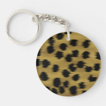 Black and Golden Brown Cheetah Print Pattern. Round Acrylic Key Chains
