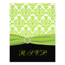 Black and Green Damask Reply Card Custom Invitation