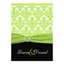 Black and Green Damask Wedding Invitation