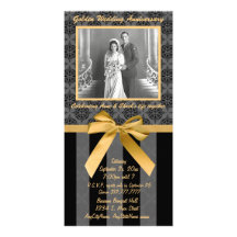 Black And Grey Damask Golden Anniversary Card Photo Card