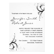 Black and Grey Floral and Scroll Invitation