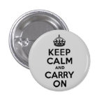 Black and Grey Keep Calm and Carry On Pinback Button
