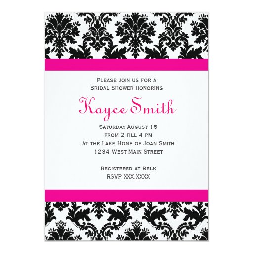 Black And Hot Pink Damask Invitation Zazzle