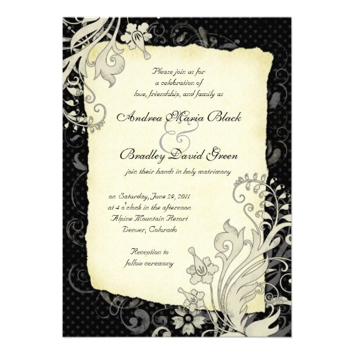Black and Ivory Floral Wedding Invitation