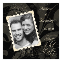 Black and Ivory Photo Save the Date Card Custom Announcements