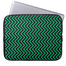 Black and Jade Green Zigzags (Chevron Stripes) Laptop Computer Sleeve