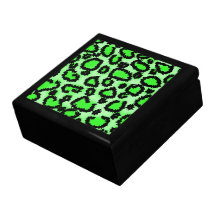 Black and Lime Green Leopard Print Pattern. Trinket Boxes