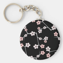 Black and Pale Pink Cherry Blossom Print Key Chains