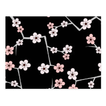 Black and Pale Pink Cherry Blossom Print Post Card