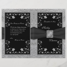 Black and Pewter Floral Wedding Program Personalised Flyer