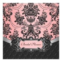 Black and Pink Damask Bridal Shower Invitations