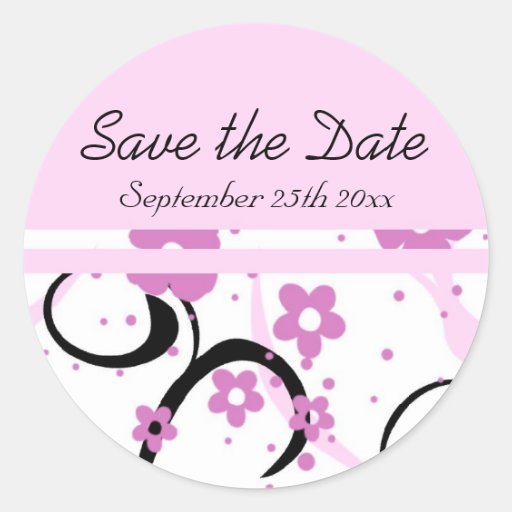 Black and Pink Floral Save the Date Envelope Seals Stickers