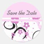 Black and Pink Floral Save the Date Envelope Seals Round Stickers