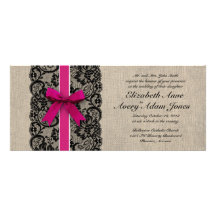 Black and Pink Lace and Burlap Wedding Invitation