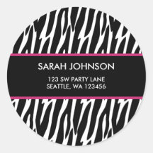 Black and Pink Zebra Pattern Custom Address Label Sticker