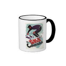 Black and Purple Clothed Skier Coffee Mugs