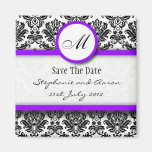 Black and Purple Damask Monogram Save The Date Magnets