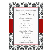 Black and Red Damask Bridal Shower Custom Announcements