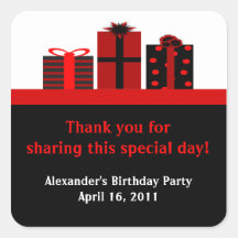 Black and Red Gifts Birthday Party Favour Labels Square Sticker