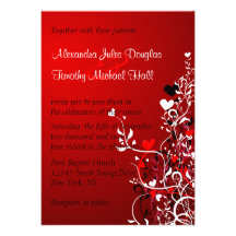 Black and red heart swirls wedding 5x7 invitation
