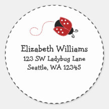 Black and Red Ladybug Round Address Sticker Label