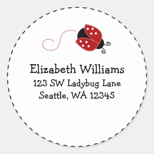 Black and Red Ladybug Round Address Sticker Label