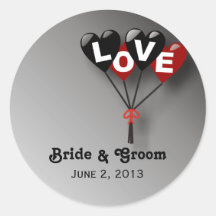 Black and Red Love Balloons Wedding Stickers
