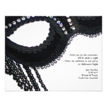 Black and Rhinestone-look Mask Halloween Party Invitations