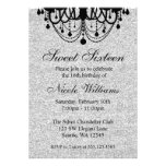 Black and Silver Chandelier Sweet 16 Birthday Personalized Announcements