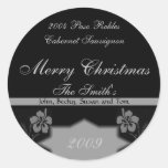 Black and Silver Christmas Wine Labels Round Sticker