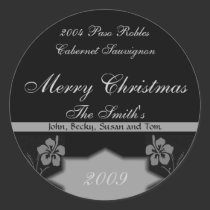 Black and Silver Christmas Wine Labels stickers