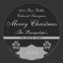 Black and Silver Christmas Wine LARGE Labels stickers