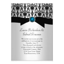 Black and Silver Damask Blue Jewel Wedding Invit Personalised Announcements