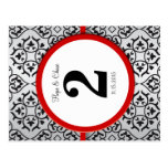 Black and Silver Damask Red Trim Table Number Postcard