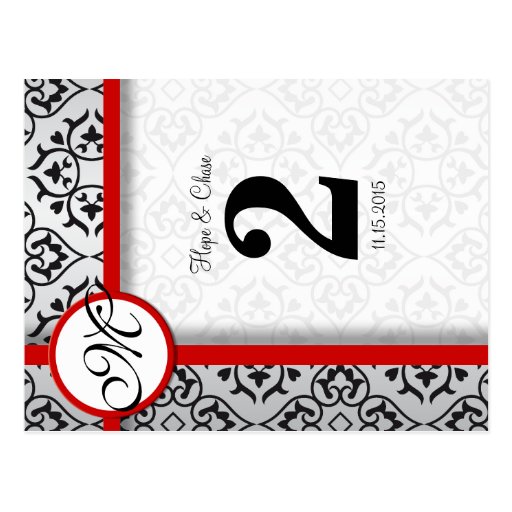 Black and Silver Damask Red Trim Table Number Postcard