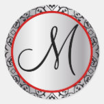 Black and Silver Damask Trim Wedding Seal Sticker