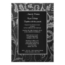 Black and Silver Damask Wedding Invitation