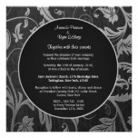 Black and Silver Damask Wedding Invitation Square