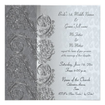 Black and silver damask wedding invitations