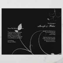 Black and Silver Leaves Fall Wedding Program Flyer Design