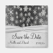 Black and Silver Snowflakes Save the Date Magnet