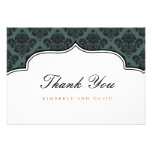 Black and Teal Damask Label Thank You Card invitations