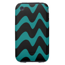 Black and Teal Wavy Lines Tough iPhone 3 Cases