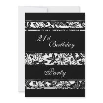 Black and White 21st Birthday Party Invitations