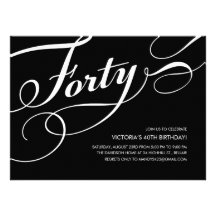 Black and White 40th Birthday Invitations