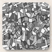 Black and white abstract mosaic drink coaster