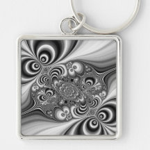 Black and White Abstract With Circles Key Chains