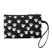 Black and White Animal Paw Print Pattern. Coin Wallet