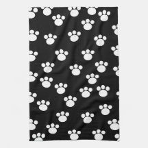 Black and White Animal Paw Print Pattern. Kitchen Towels