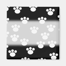 Black and White Animal Paw Print Pattern. Refrigerator Magnets